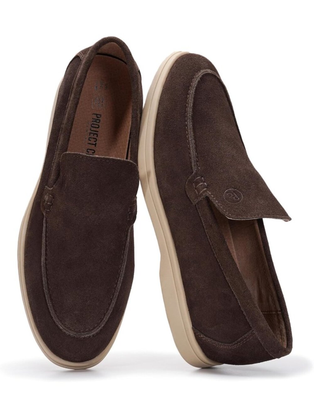 Project Cloud Men's Camel Suede Closed Toe Memory Foam Leather Slip On Loafers